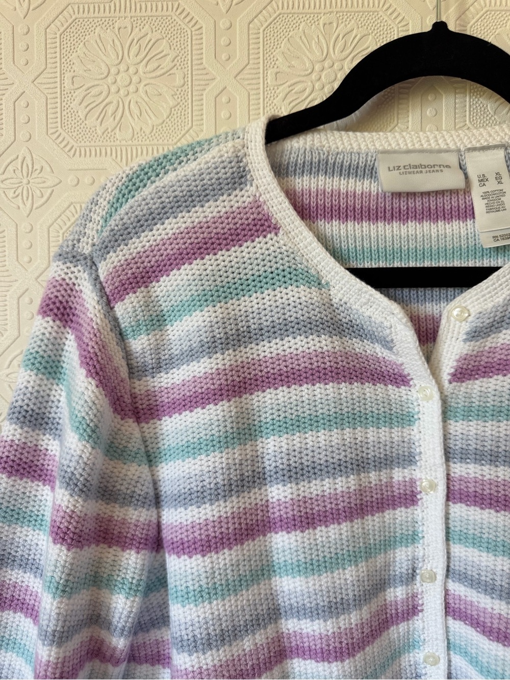 Liz Claiborne Lizwear Striped Pastel Button Down Cardigan Size XL - Picture 4 of 6